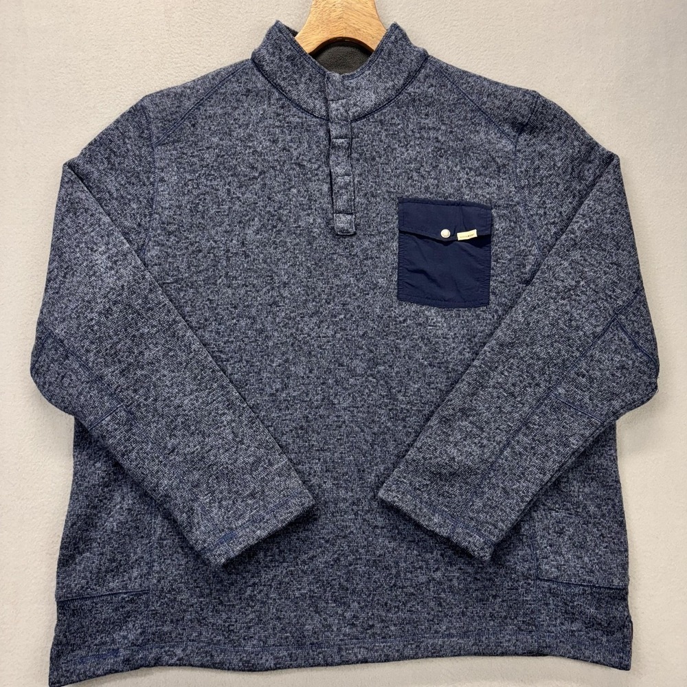 Woolrich Pullover Sweater‎ Mens 2XL Blue Gray Fleece Snap Mock Neck Chest Pocket